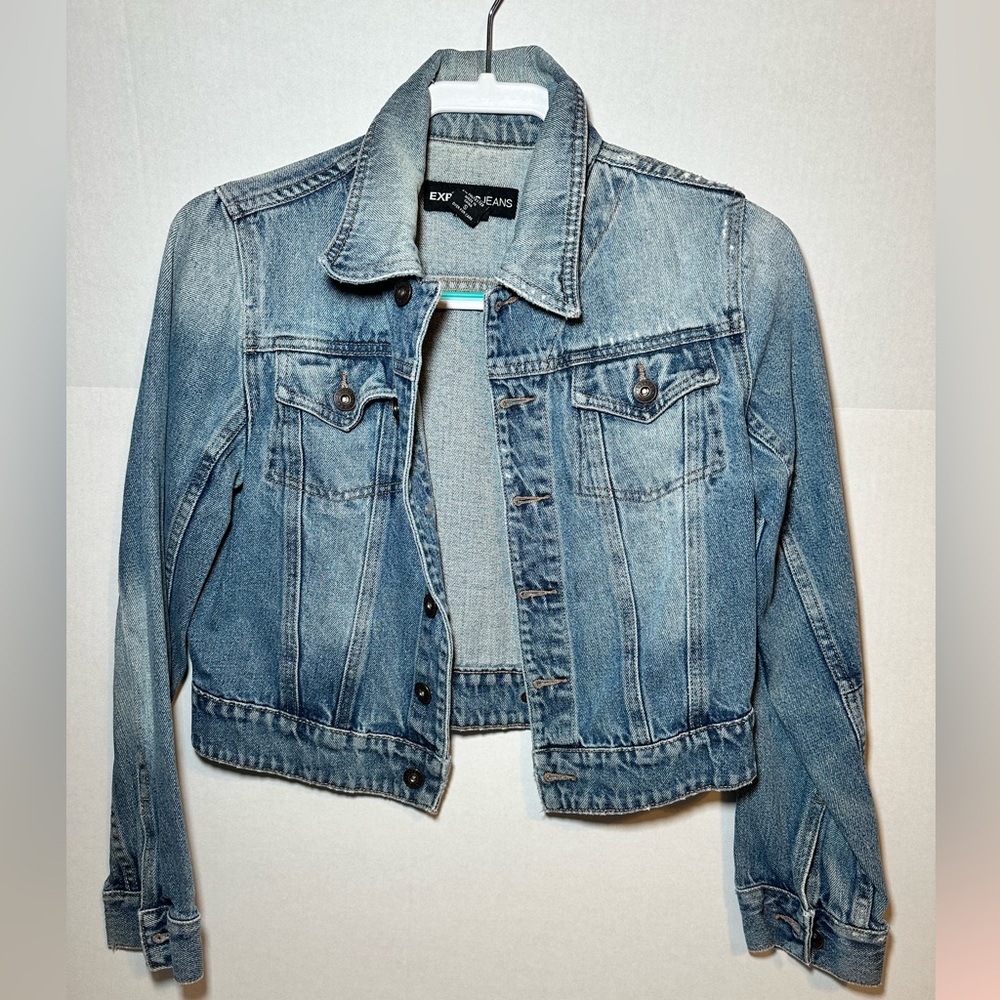 Express Jeans Women’s Cropped Denim Jacket S Blue Trucker Coat Y2K 2000s Vintage